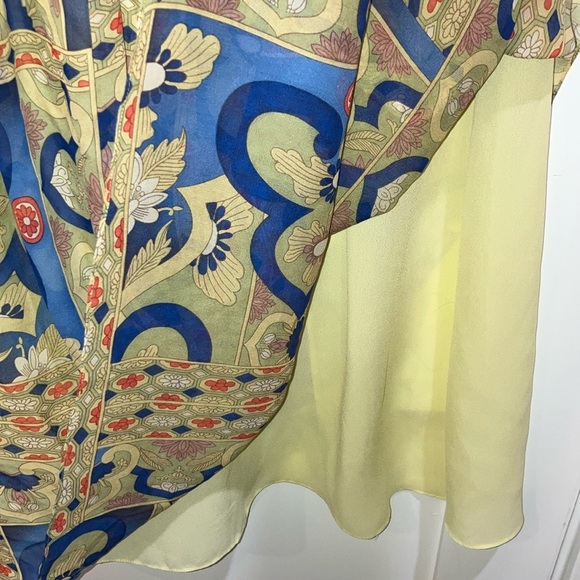 Kay Unger size 6 SILK Blue and Tan Ruched A-Line Midi dress - NWT but FLAWED - Picture 10 of 16